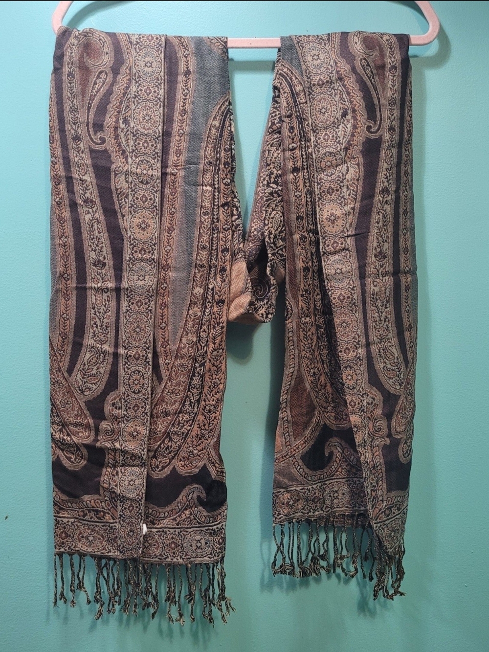 Venus Paisley Fringe Scarf Neutral Boho Boho-Chic NWOT